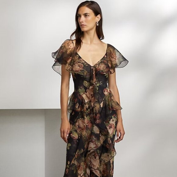 Yulia Crinkle Chiffon Evening Dress - Ralph Lauren Purple Label - Picture 1 of 4